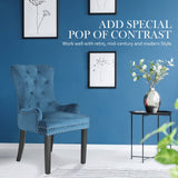 darrahopens Furniture > Bar Stools & Chairs La Bella 4 Set Navy Blue French Provincial Dining Chair Ring Studded Lisse Velvet Rubberwood