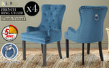 darrahopens Furniture > Bar Stools & Chairs La Bella 4 Set Navy Blue French Provincial Dining Chair Ring Studded Lisse Velvet Rubberwood
