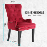 darrahopens Furniture > Bar Stools & Chairs La Bella 4 Set Red French Provincial Dining Chair Ring Studded Lisse Velvet Rubberwood
