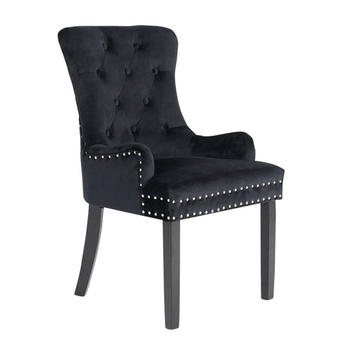 darrahopens Furniture > Bar Stools & Chairs La Bella Black French Provincial Dining Chair Ring Studded Lisse Velvet Rubberwood