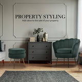darrahopens Furniture > Bar Stools & Chairs La Bella Shell Scallop Green Armchair Accent Chair Velvet + Round Ottoman Footstool