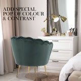 darrahopens Furniture > Bar Stools & Chairs La Bella Shell Scallop Green Armchair Accent Chair Velvet + Round Ottoman Footstool