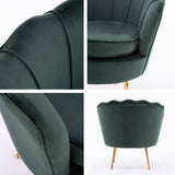 darrahopens Furniture > Bar Stools & Chairs La Bella Shell Scallop Green Armchair Accent Chair Velvet + Round Ottoman Footstool