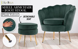 darrahopens Furniture > Bar Stools & Chairs La Bella Shell Scallop Green Armchair Accent Chair Velvet + Round Ottoman Footstool