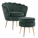 darrahopens Furniture > Bar Stools & Chairs La Bella Shell Scallop Green Armchair Accent Chair Velvet + Round Ottoman Footstool