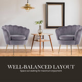darrahopens Furniture > Bar Stools & Chairs La Bella Shell Scallop Grey Armchair Accent Chair Velvet + Round Ottoman Footstool