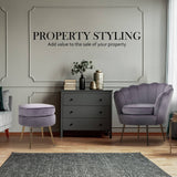 darrahopens Furniture > Bar Stools & Chairs La Bella Shell Scallop Grey Armchair Accent Chair Velvet + Round Ottoman Footstool