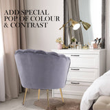 darrahopens Furniture > Bar Stools & Chairs La Bella Shell Scallop Grey Armchair Accent Chair Velvet + Round Ottoman Footstool
