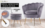 darrahopens Furniture > Bar Stools & Chairs La Bella Shell Scallop Grey Armchair Accent Chair Velvet + Round Ottoman Footstool