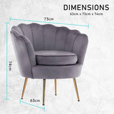 darrahopens Furniture > Bar Stools & Chairs La Bella Shell Scallop Grey Armchair Lounge Chair Accent Velvet