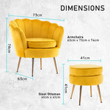 darrahopens Furniture > Bar Stools & Chairs La Bella Shell Scallop Yellow Armchair Accent Chair Velvet + Round Ottoman Footstool