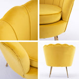 darrahopens Furniture > Bar Stools & Chairs La Bella Shell Scallop Yellow Armchair Accent Chair Velvet + Round Ottoman Footstool