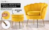 darrahopens Furniture > Bar Stools & Chairs La Bella Shell Scallop Yellow Armchair Accent Chair Velvet + Round Ottoman Footstool