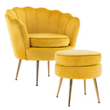 darrahopens Furniture > Bar Stools & Chairs La Bella Shell Scallop Yellow Armchair Accent Chair Velvet + Round Ottoman Footstool