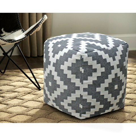 darrahopens Furniture > Bar Stools & Chairs Vintage Geometric Pouf Cotton Printed Footstool Ottoman Pouffe Cover 55 cm X 45