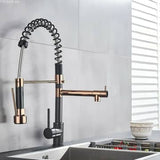Darrahopens Furniture > Bathroom 2023 Matte Black Rose Gold pull out with spray function spring kitchen mixer tap faucet Dual Outlets