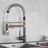 Darrahopens Furniture > Bathroom 2023 Matte Black Rose Gold pull out with spray function spring kitchen mixer tap faucet Dual Outlets