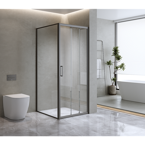 Darrahopens Furniture > Bathroom 40mm Adjustable Contemporary Corner Sliding Black Shower Screen 116x80cm