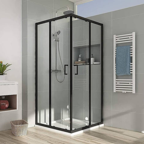 Darrahopens Furniture > Bathroom Adjustable 1100x1200mm Double Sliding Door Glass Shower Screen in Black