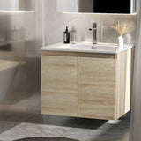 Darrahopens Furniture > Bathroom Cefito Vanity Unit Basin Cabinet Storage Bathroom Wall Mounted Ceramic 600mm Oak