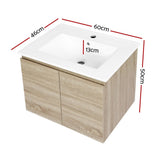Darrahopens Furniture > Bathroom Cefito Vanity Unit Basin Cabinet Storage Bathroom Wall Mounted Ceramic 600mm Oak