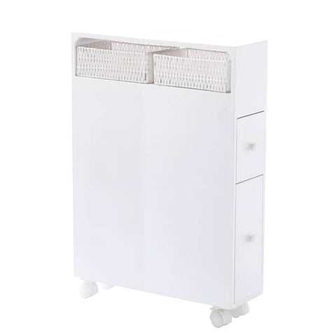 Darrahopens Furniture > Bathroom Removable Bathroom Side Cabinet Toilet Caddy with Storage Drawers- White
