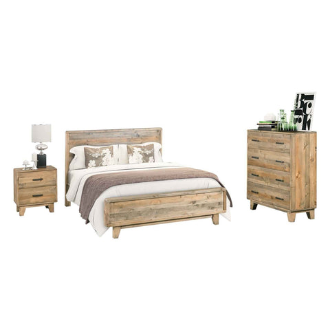 Darrahopens Furniture > Bedroom 4 Pieces Bedroom Suite Queen Size in Solid Wood Antique Design Light Brown Bed, Bedside Table & Tallboy