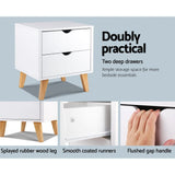 darrahopens Furniture > Bedroom Artiss 2 Drawer Wooden Bedside Tables - White