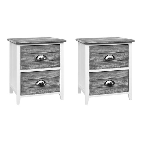 darrahopens Furniture > Bedroom Artiss 2x Bedside Table Nightstands 2 Drawers Storage Cabinet Bedroom Side Grey