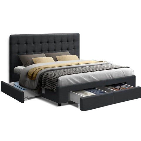 darrahopens Furniture > Bedroom Artiss Avio Bed Frame Fabric Storage Drawers - Charcoal Double