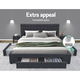 darrahopens Furniture > Bedroom Artiss Avio Bed Frame Fabric Storage Drawers - Charcoal King