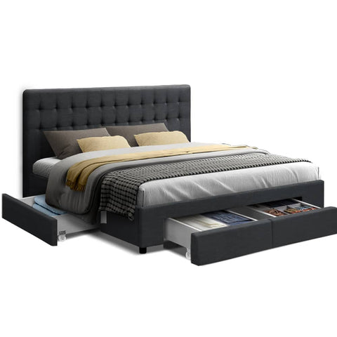 darrahopens Furniture > Bedroom Artiss Avio Bed Frame Fabric Storage Drawers - Charcoal King