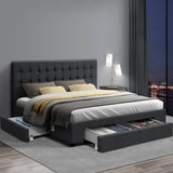 darrahopens Furniture > Bedroom Artiss Avio Bed Frame Fabric Storage Drawers - Charcoal Queen