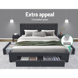 darrahopens Furniture > Bedroom Artiss Avio Bed Frame Fabric Storage Drawers - Charcoal Queen