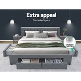 darrahopens Furniture > Bedroom Artiss Avio Bed Frame Fabric Storage Drawers - Grey King