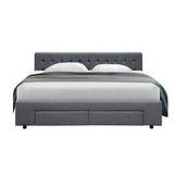 darrahopens Furniture > Bedroom Artiss Avio Bed Frame Fabric Storage Drawers - Grey King