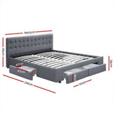 darrahopens Furniture > Bedroom Artiss Avio Bed Frame Fabric Storage Drawers - Grey King