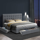 darrahopens Furniture > Bedroom Artiss Avio Bed Frame Fabric Storage Drawers - Grey Queen