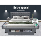 darrahopens Furniture > Bedroom Artiss Avio Bed Frame Fabric Storage Drawers - Grey Queen