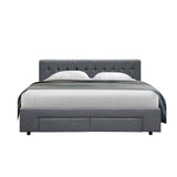 darrahopens Furniture > Bedroom Artiss Avio Bed Frame Fabric Storage Drawers - Grey Queen