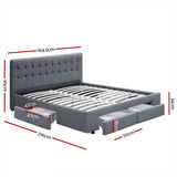 darrahopens Furniture > Bedroom Artiss Avio Bed Frame Fabric Storage Drawers - Grey Queen