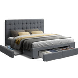 darrahopens Furniture > Bedroom Artiss Avio Bed Frame Fabric Storage Drawers - Grey Queen