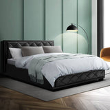 darrahopens Furniture > Bedroom Artiss Bed Frame Double Size Gas Lift Base With Storage Black Leather Tiyo Collection