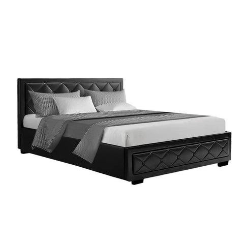 darrahopens Furniture > Bedroom Artiss Bed Frame Double Size Gas Lift Base With Storage Black Leather Tiyo Collection