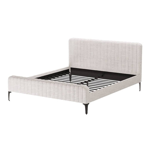 Darrahopens Furniture > Bedroom Artiss Bed Frame King Bed Base w Headboard Beige Fabric Wooden Slats Metal Legs