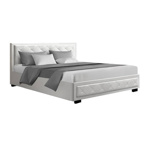 darrahopens Furniture > Bedroom Artiss Bed Frame King Size Gas Lift Base With Storage White Leather Tiyo Collection
