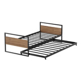 Darrahopens Furniture > Bedroom Artiss Bed Frame Metal Bed Base with Trundle Daybed Wooden Headboard Single DEAN
