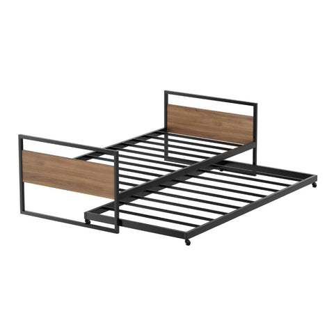 Darrahopens Furniture > Bedroom Artiss Bed Frame Metal Bed Base with Trundle Daybed Wooden Headboard Single DEAN