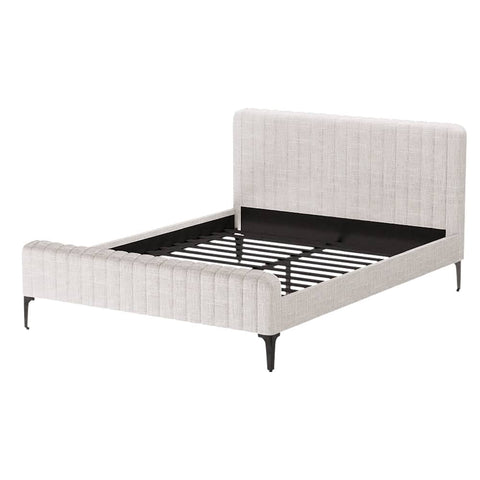 Darrahopens Furniture > Bedroom Artiss Bed Frame Queen Bed Base w Headboard Beige Fabric Wooden Slats Metal Legs