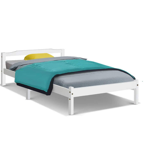 darrahopens Furniture > Bedroom Artiss Bed Frame Single Size Wooden Mattress Base Timber Platform White